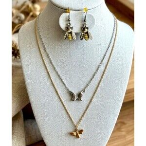 Time and Tru Bee & Butterfly Necklace & Earrings Jewelry Set • 3-Piece Lot
